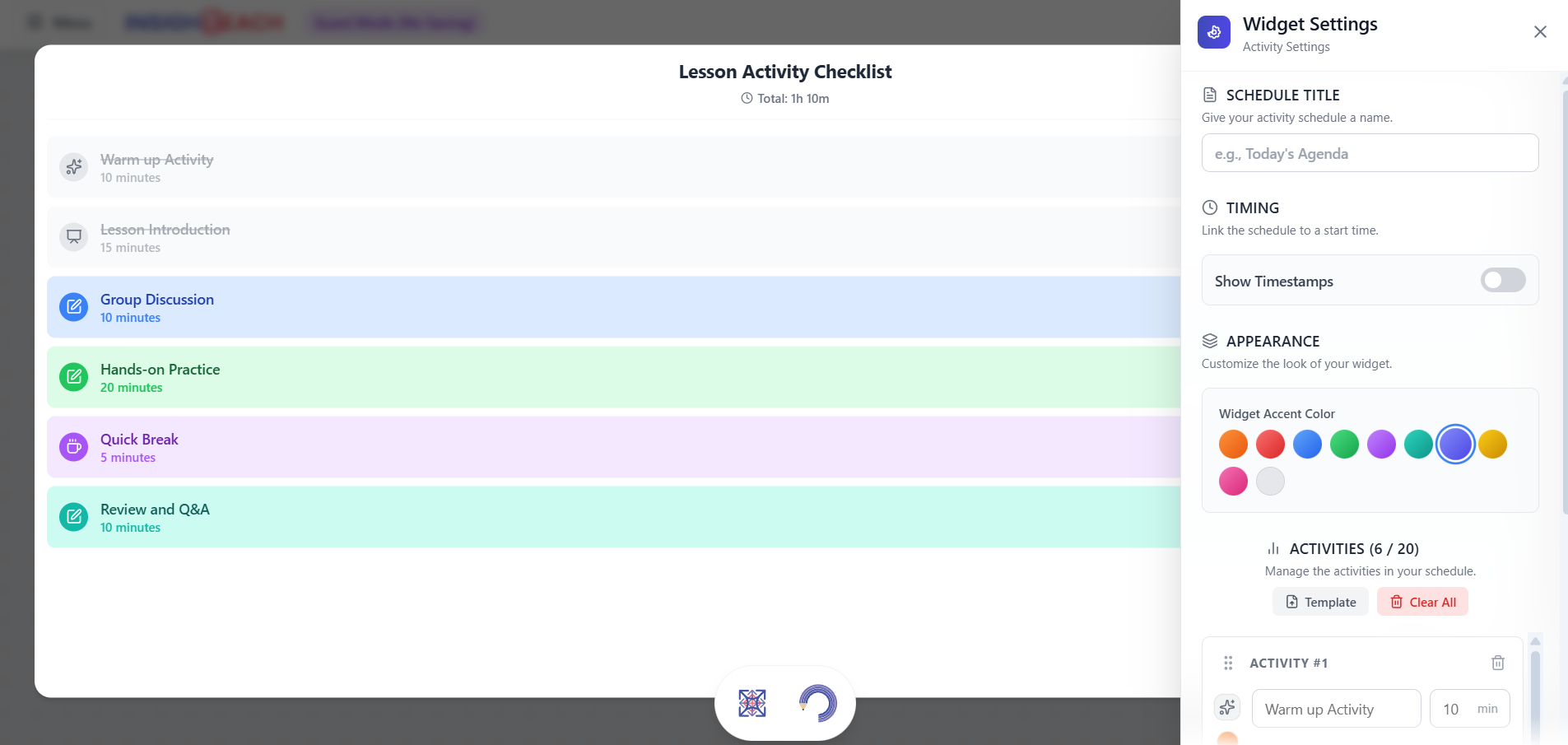 Lesson Activity Checklist widget preview
