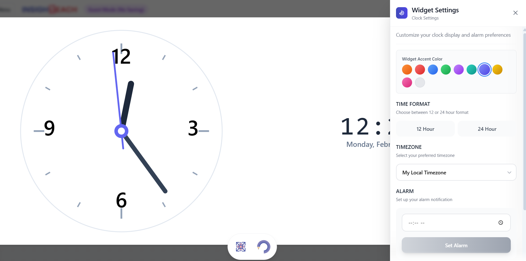 Clock widget preview