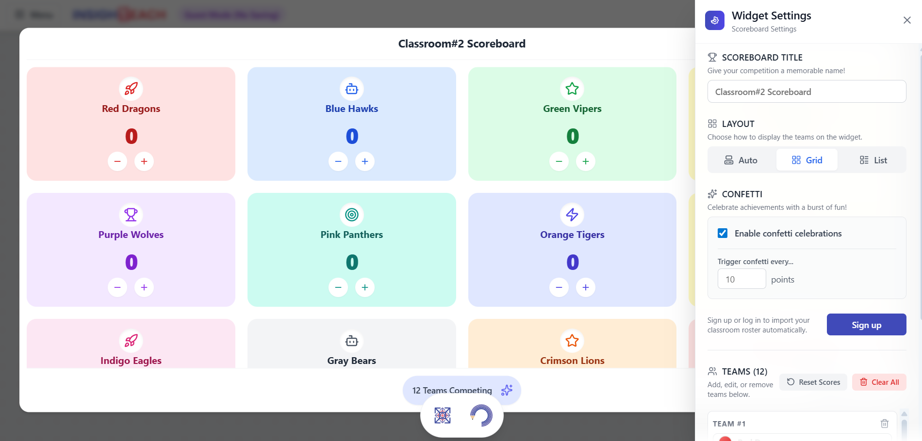 Scoreboard widget preview